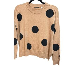 Tahari Tan Sweater‎ with Black Polka Dots Sz XS